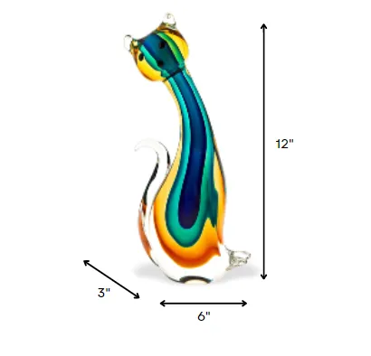 12 Mouth Blown MultiColor Feline Art Glass By Homeroots