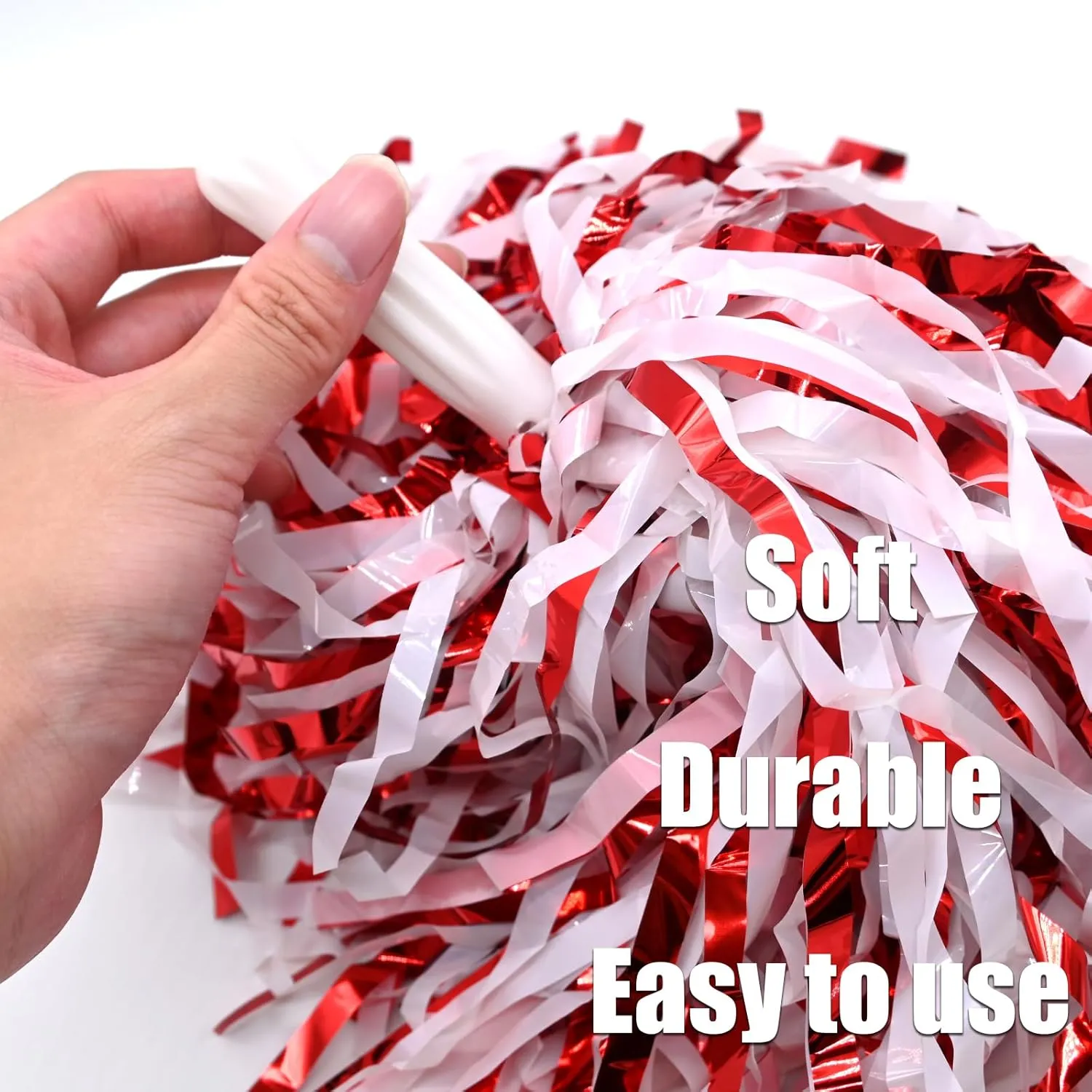 2 Pcs Cheerleading Pom Poms with Handle for Girl Team Spirit Sports Games Dance Outfit (Red-White)