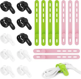 20PCS Silicone Cable Ties Cord Organizer, Upgraded Reusable Elastic Cable Ties with Locking Buckles for Managing Wires. Versatile for Home, Office, School & More, Travel Essentials in Multiple Colors