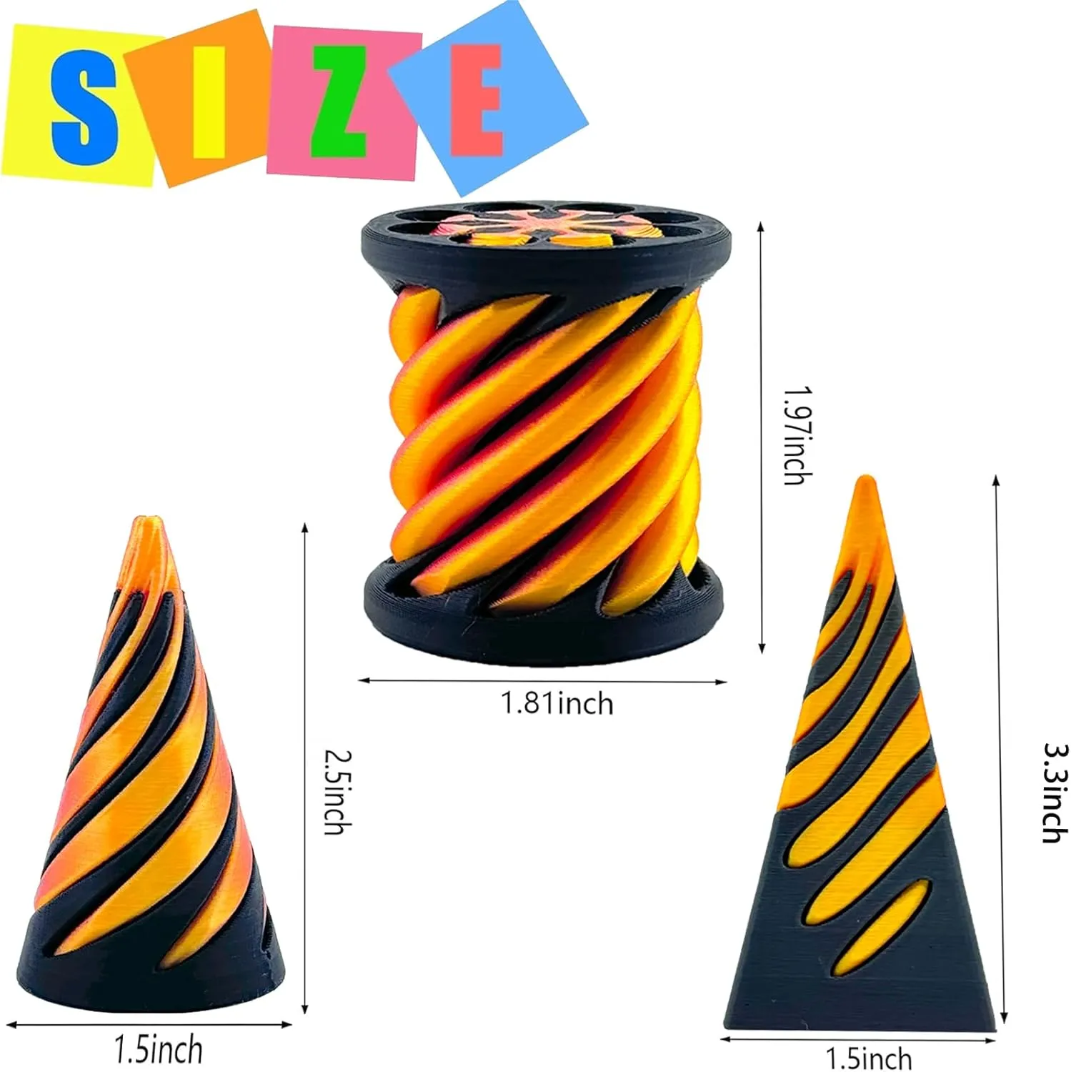 3 Packs Impossible Cone, Spiral Cone Fidget Toy 3D Printed Spiral Cone Toy, Pyramid Passthrough Sculpture, Mini Cones Pass Through Pyramid Fidget Toy for Stress and Anxiety Relaxing