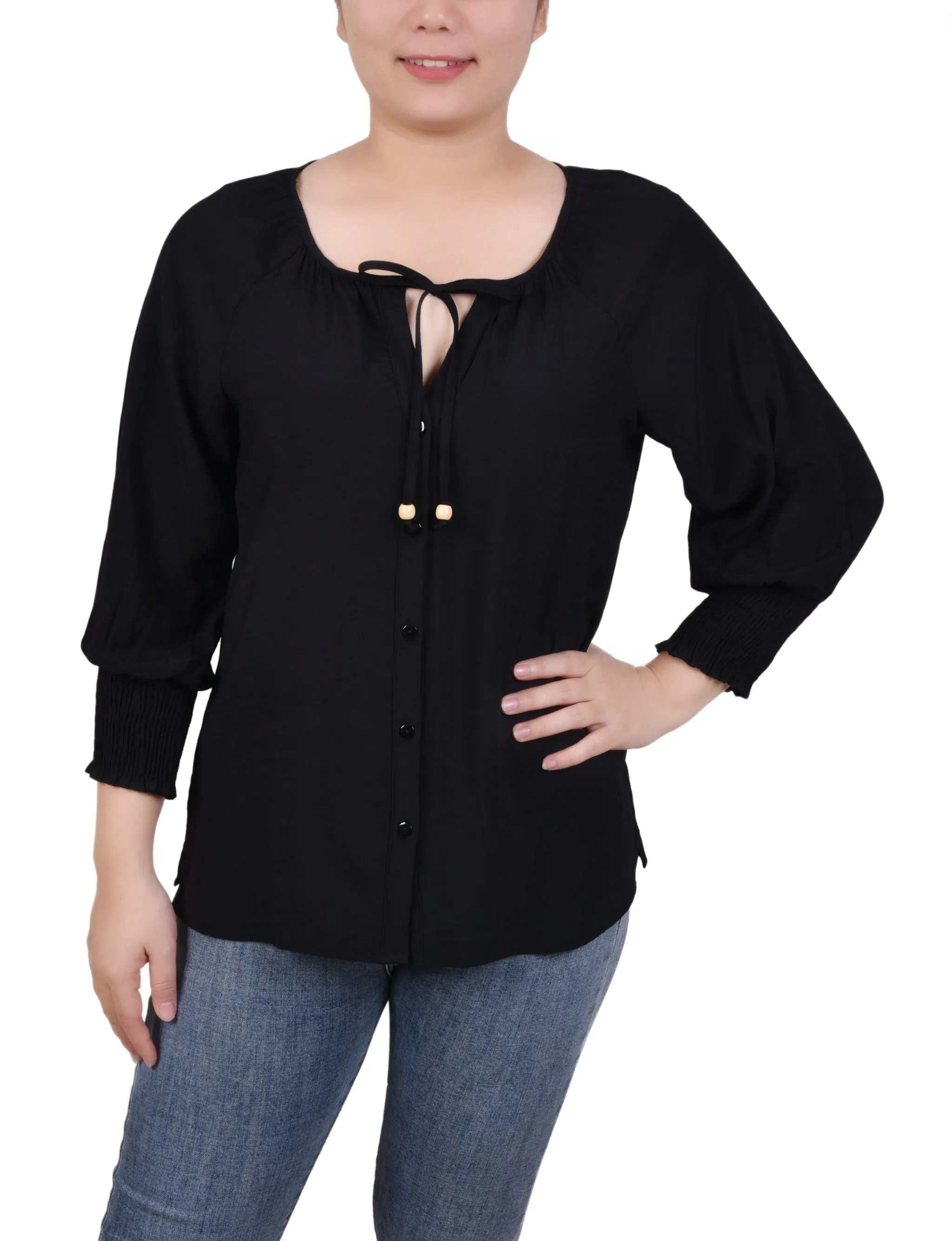 3/4 Sleeve Button Front Blouse