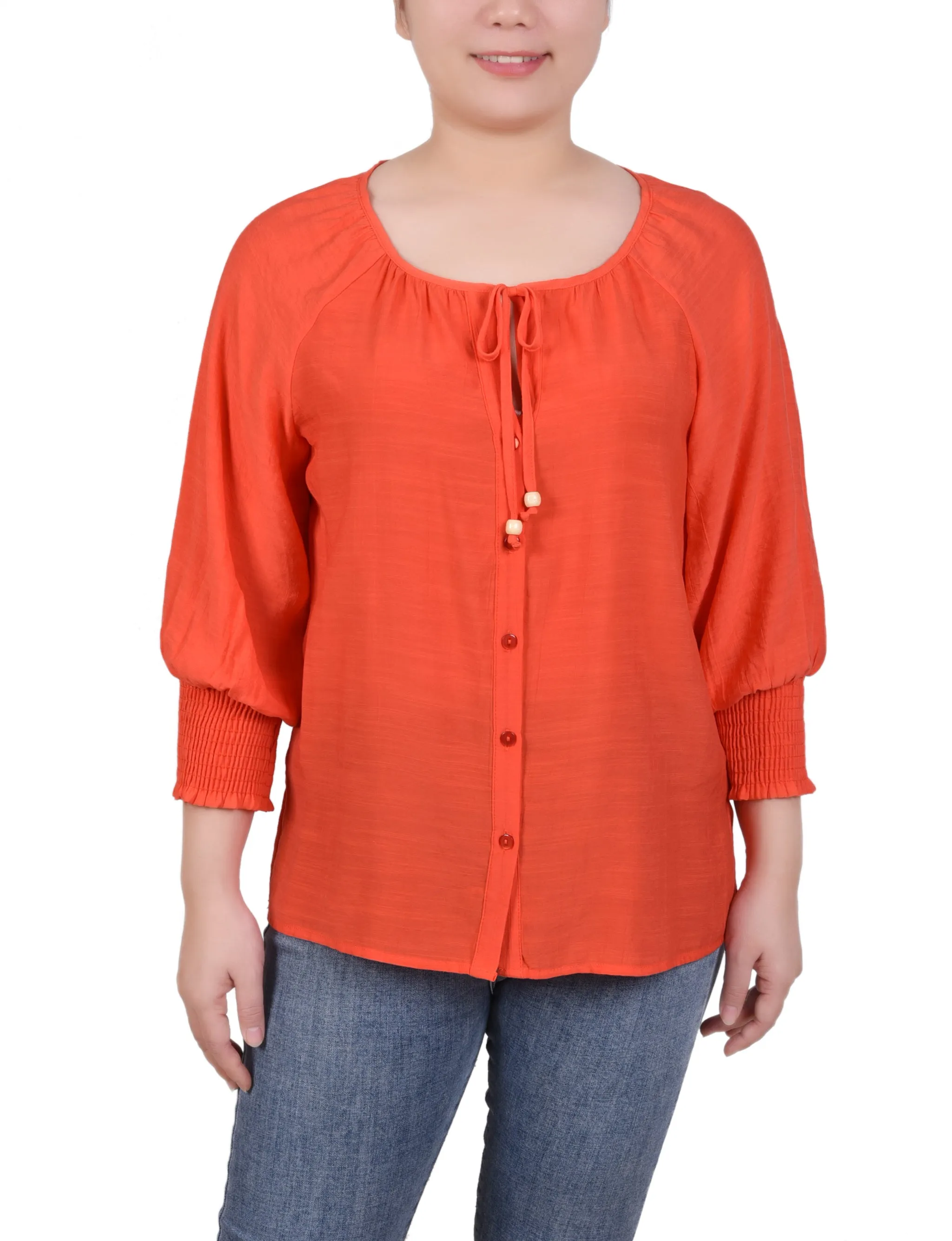 3/4 Sleeve Button Front Blouse