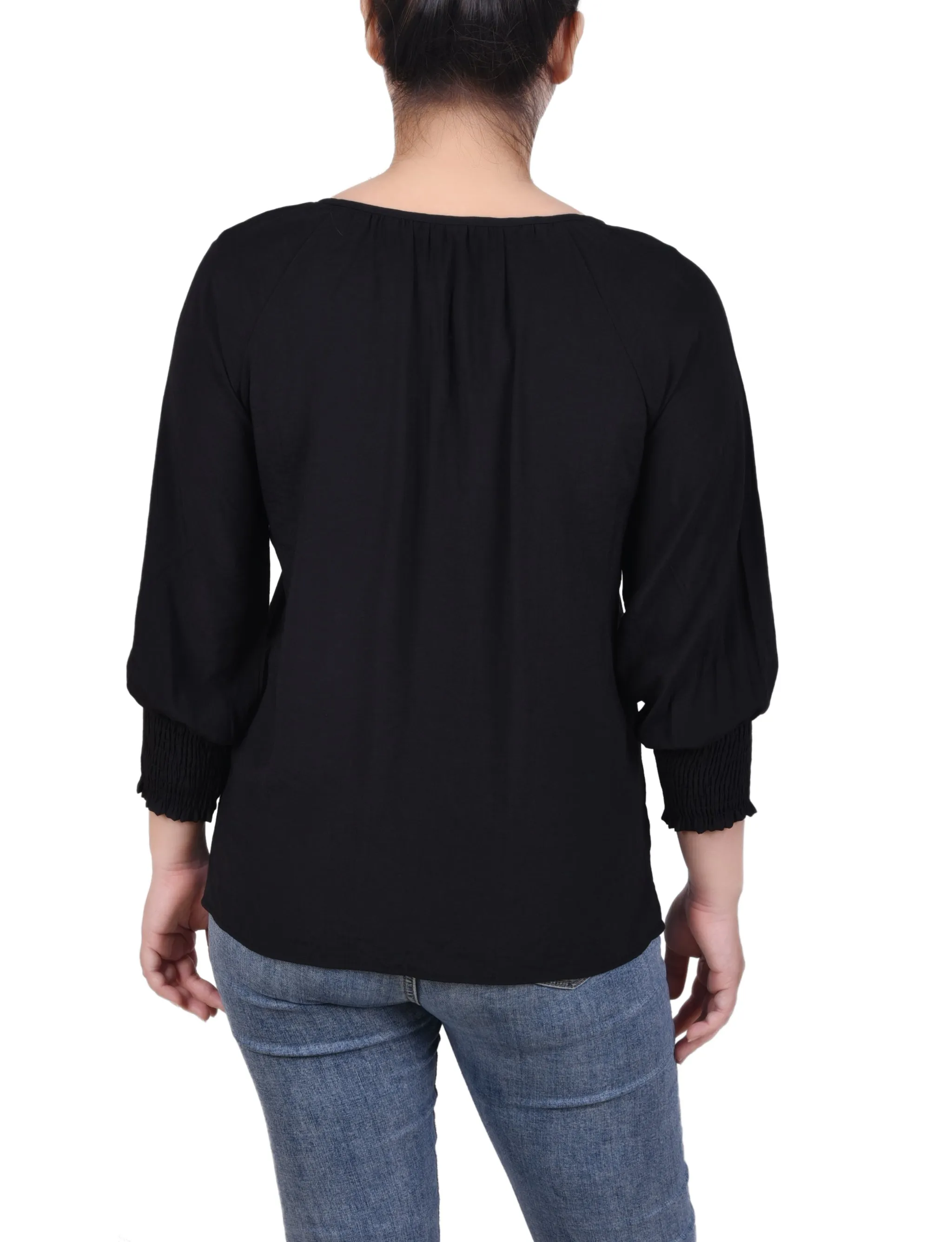 3/4 Sleeve Button Front Blouse