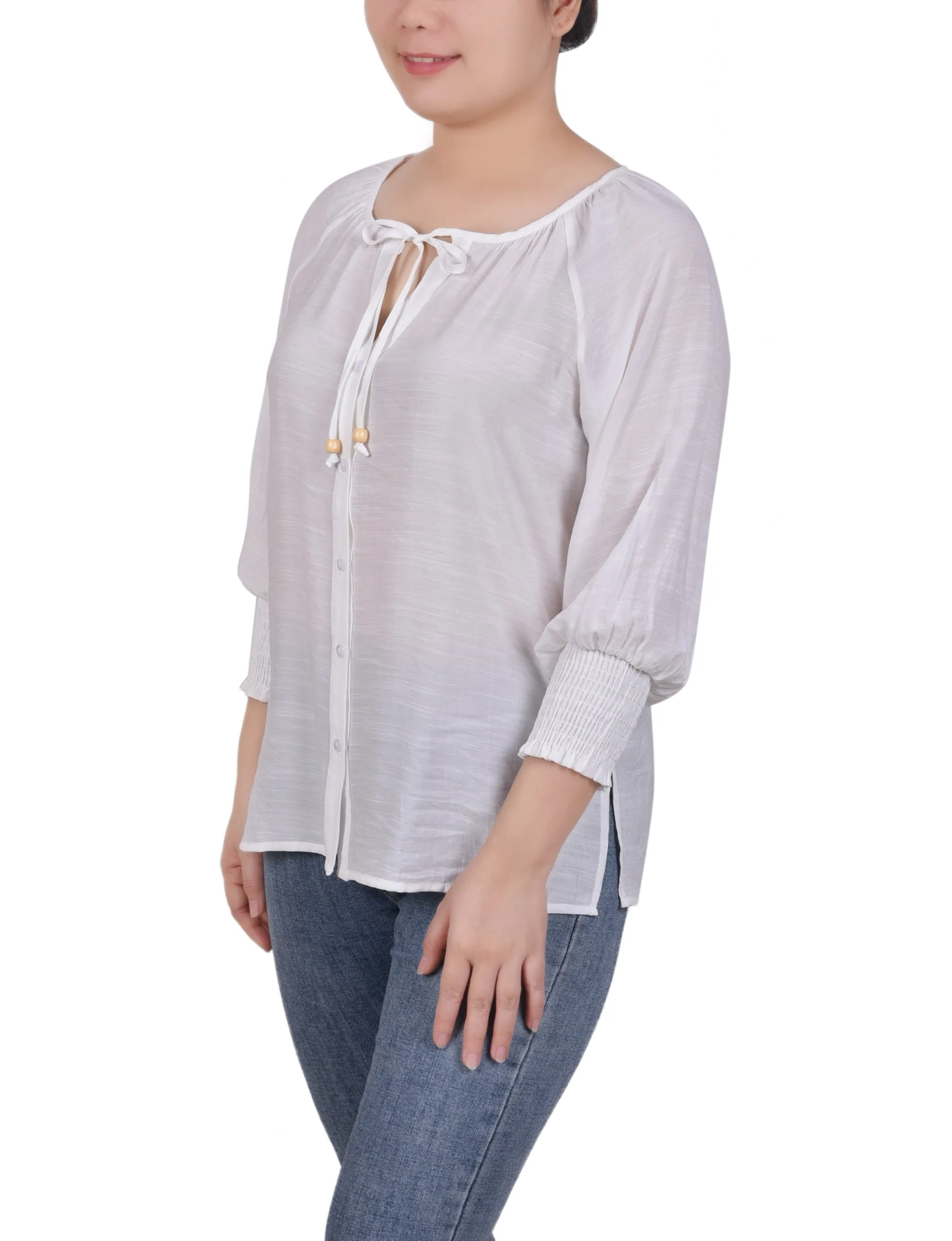 3/4 Sleeve Button Front Blouse