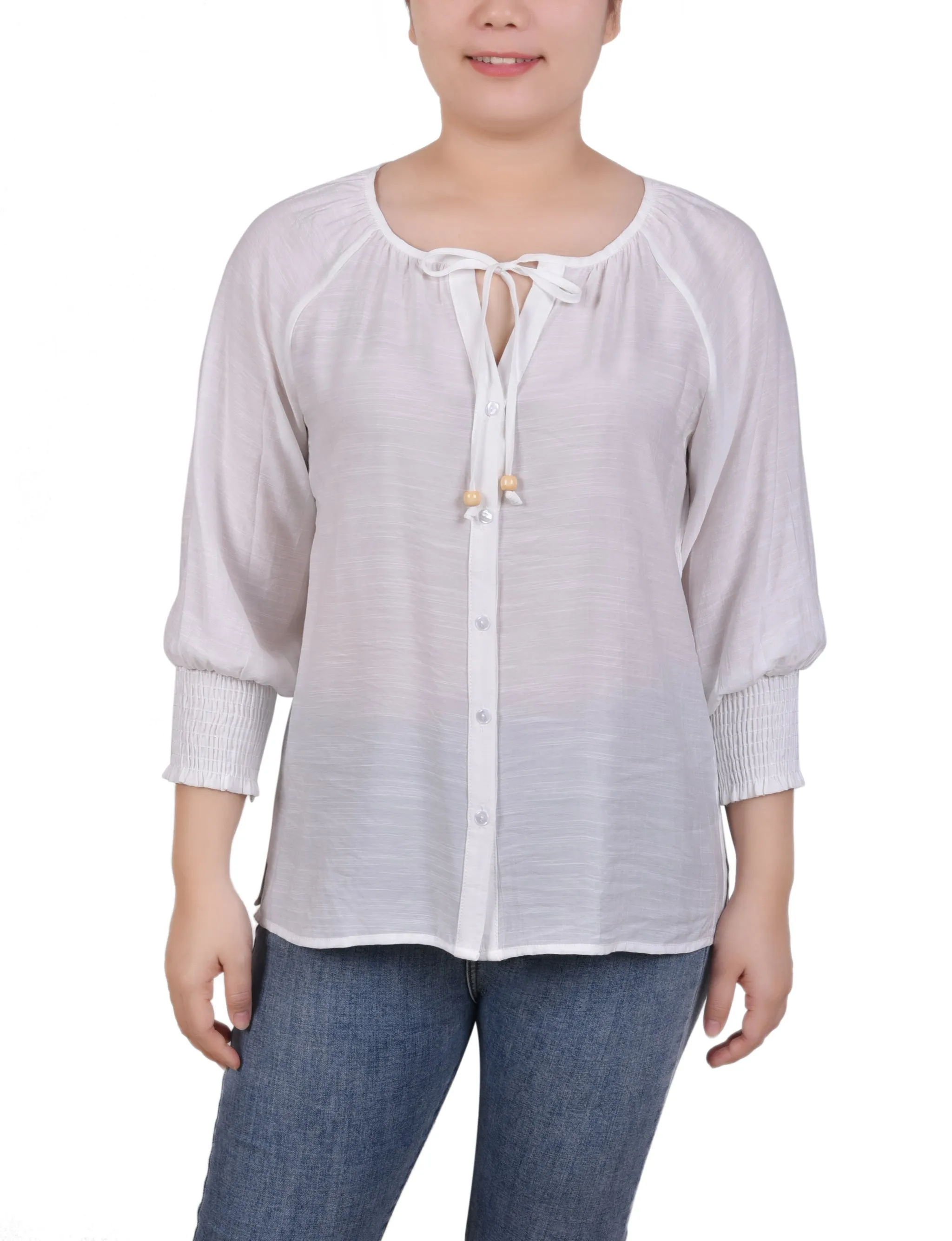 3/4 Sleeve Button Front Blouse