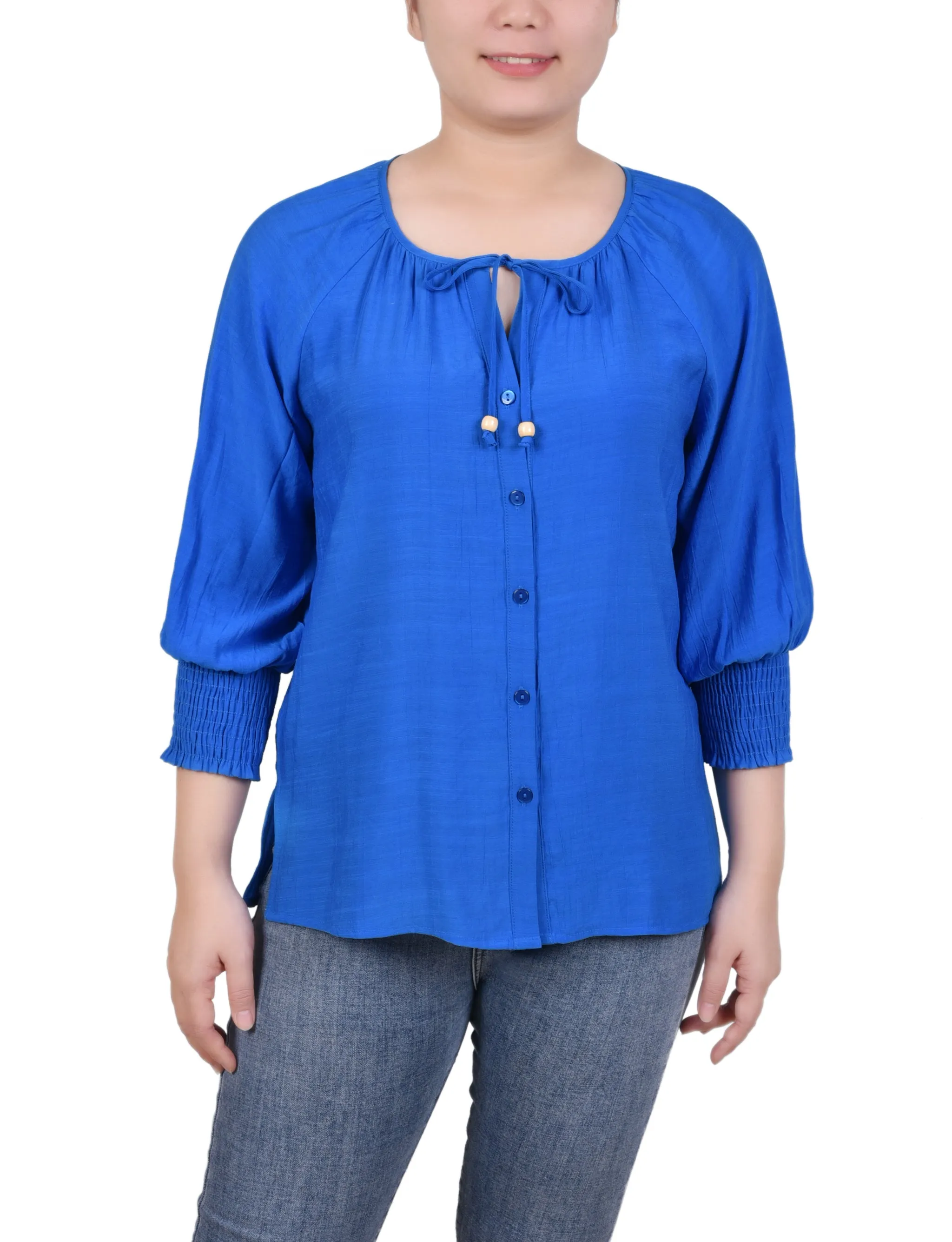 3/4 Sleeve Button Front Blouse