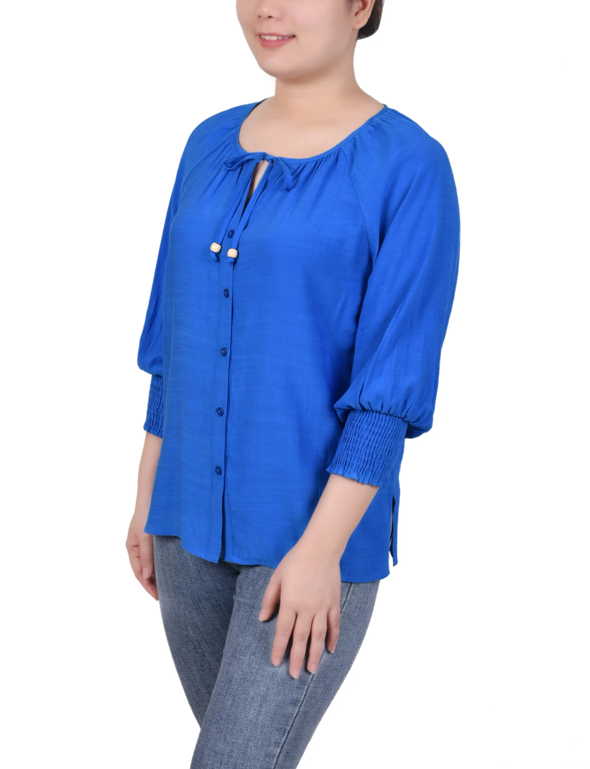 3/4 Sleeve Button Front Blouse