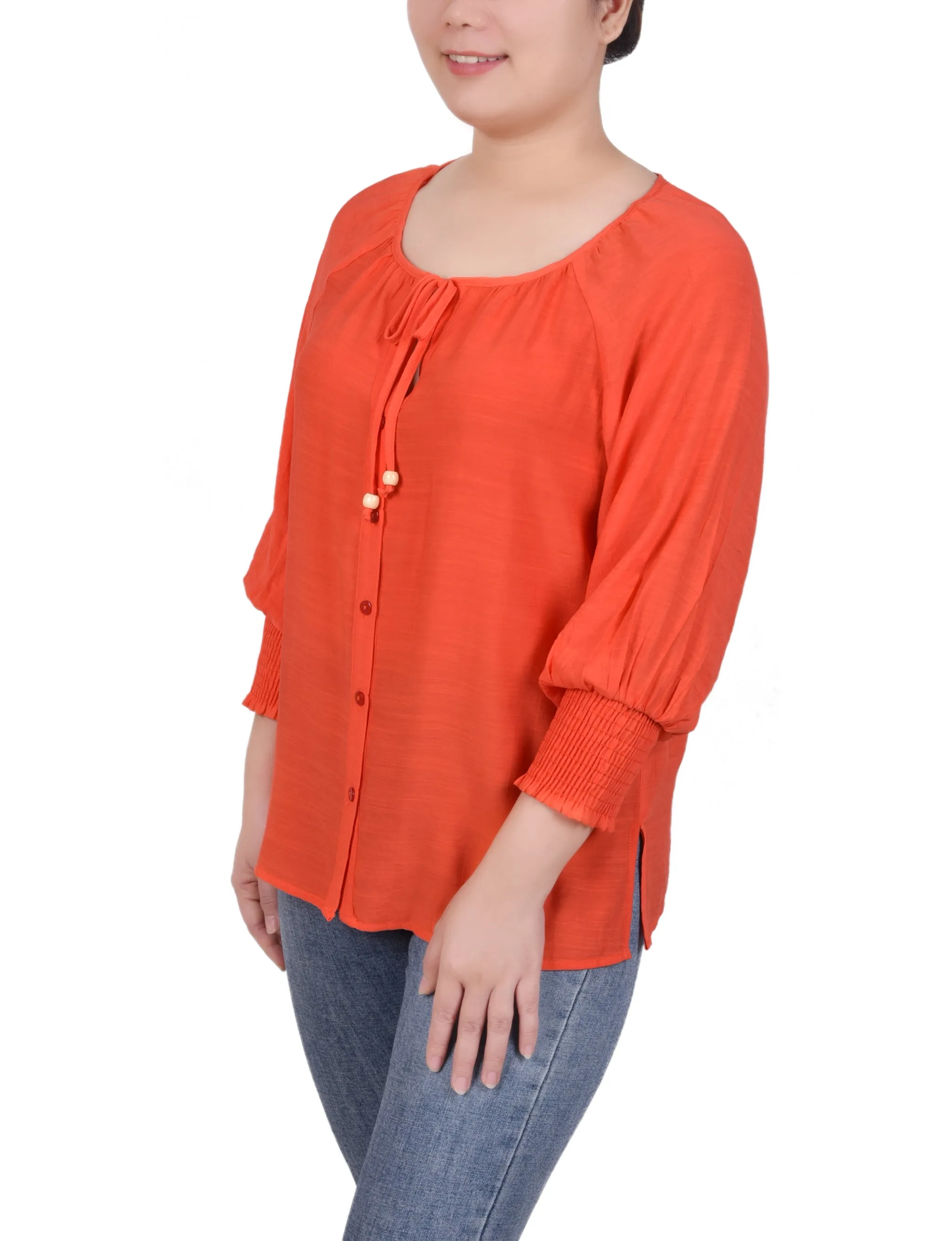 3/4 Sleeve Button Front Blouse