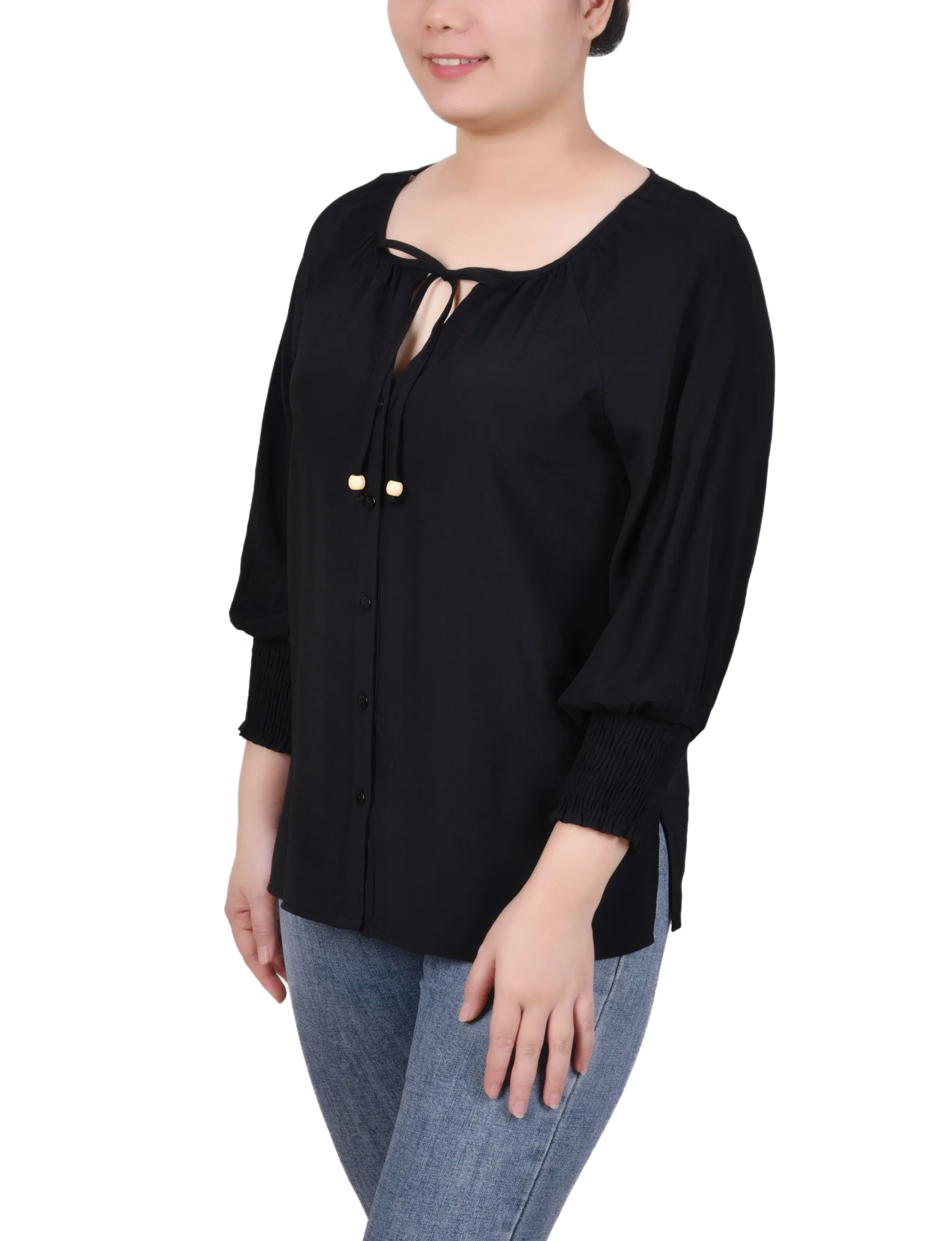 3/4 Sleeve Button Front Blouse