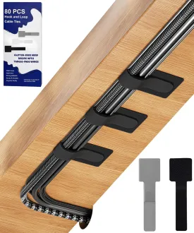 80PCS Hook and Loop Cable Ties, Hook and Loop Cable Straps, Under Desk Cable Management, Adhesive Cable Clips, Sticky-Back Cord Organizer for Desk, Household & Office Organization (Black Gray)