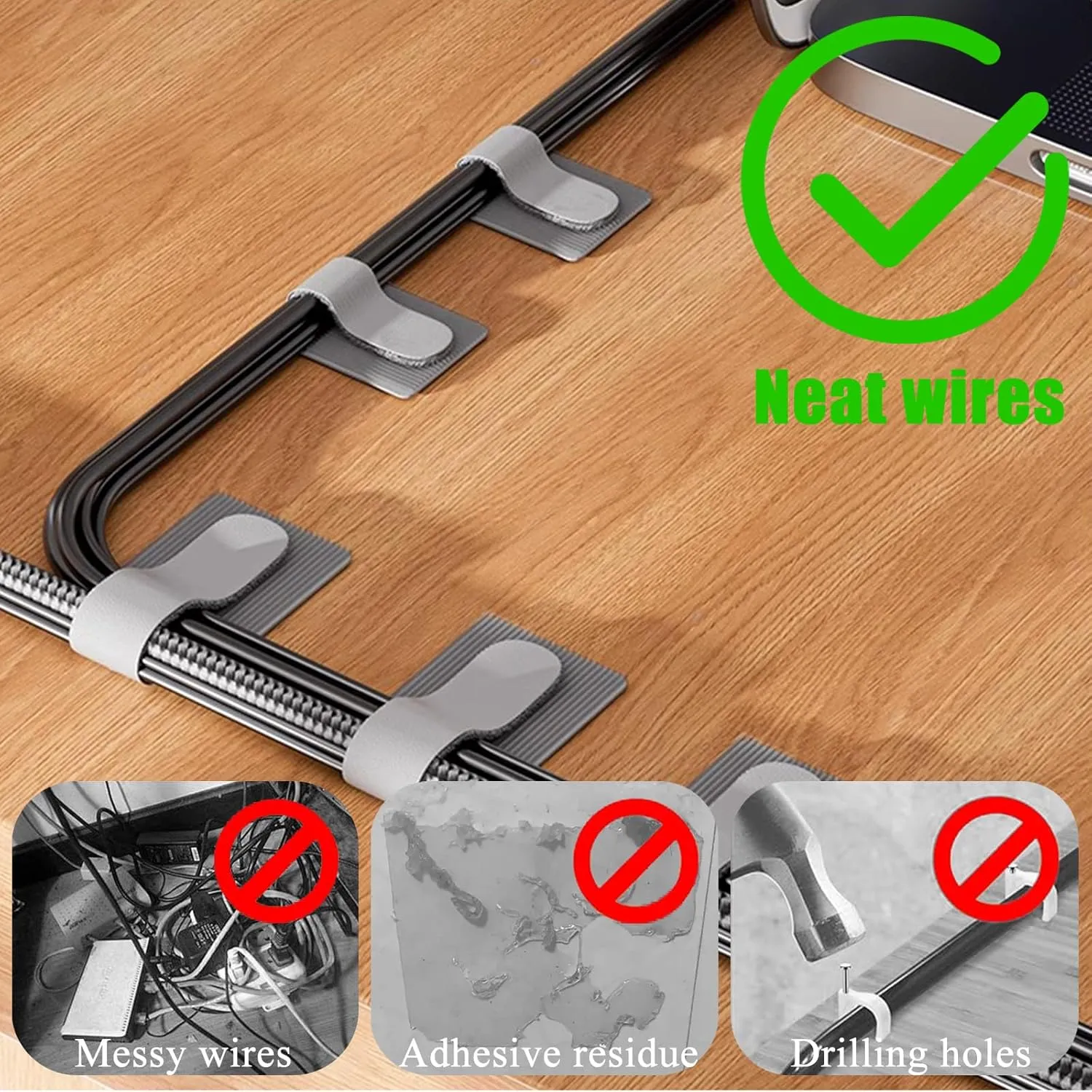 80PCS Hook and Loop Cable Ties, Hook and Loop Cable Straps, Under Desk Cable Management, Adhesive Cable Clips, Sticky-Back Cord Organizer for Desk, Household & Office Organization (Black Gray)
