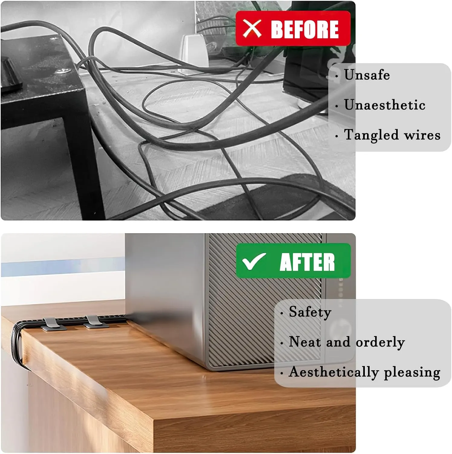 80PCS Hook and Loop Cable Ties, Hook and Loop Cable Straps, Under Desk Cable Management, Adhesive Cable Clips, Sticky-Back Cord Organizer for Desk, Household & Office Organization (Black Gray)
