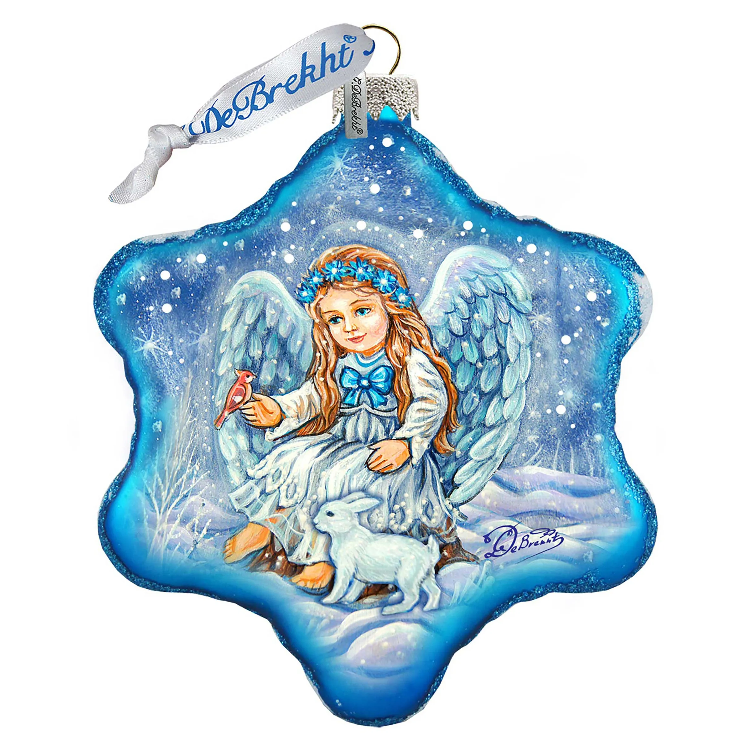 Baby Angel with Bunny Glass Ornament by G. DeBrekht - Nativity Holiday Décor - 754-015
