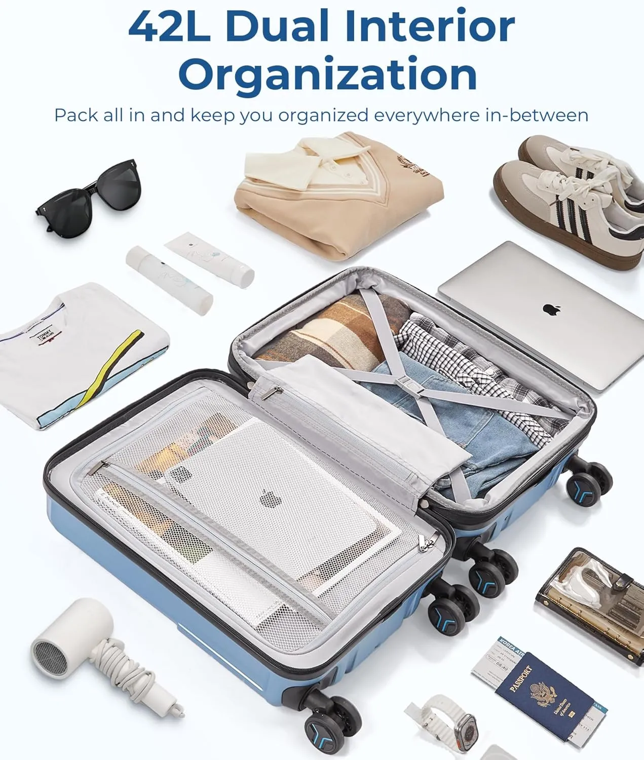 BAGSMART Carry On Luggage 22x14x9 Airline Approved, 1OO% PC Hardside Expandable Luggage with TSA Lock, 20 Inch Travel Suitcase with Spinner Wheels, Gray