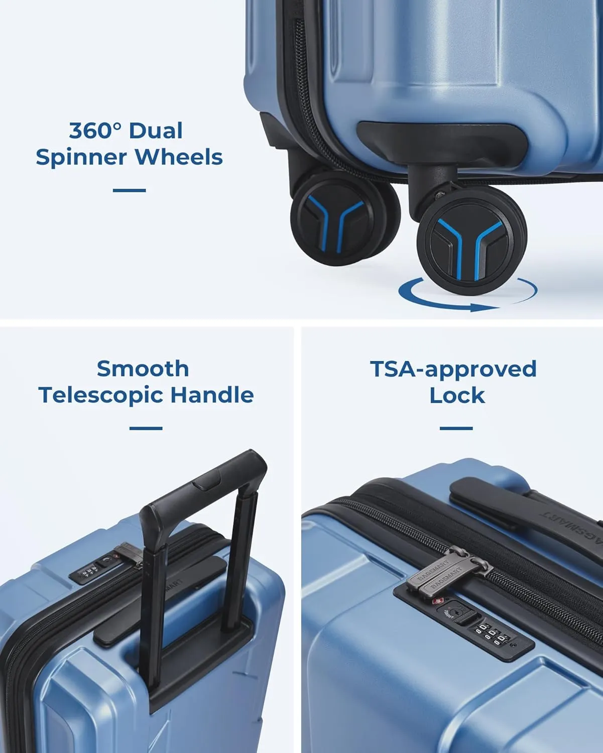 BAGSMART Carry On Luggage 22x14x9 Airline Approved, 1OO% PC Hardside Expandable Luggage with TSA Lock, 20 Inch Travel Suitcase with Spinner Wheels, Gray