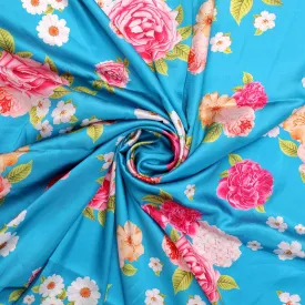 Beautiful Multicolour Anemone Roses Digital Printed Fabric - Japan Satin