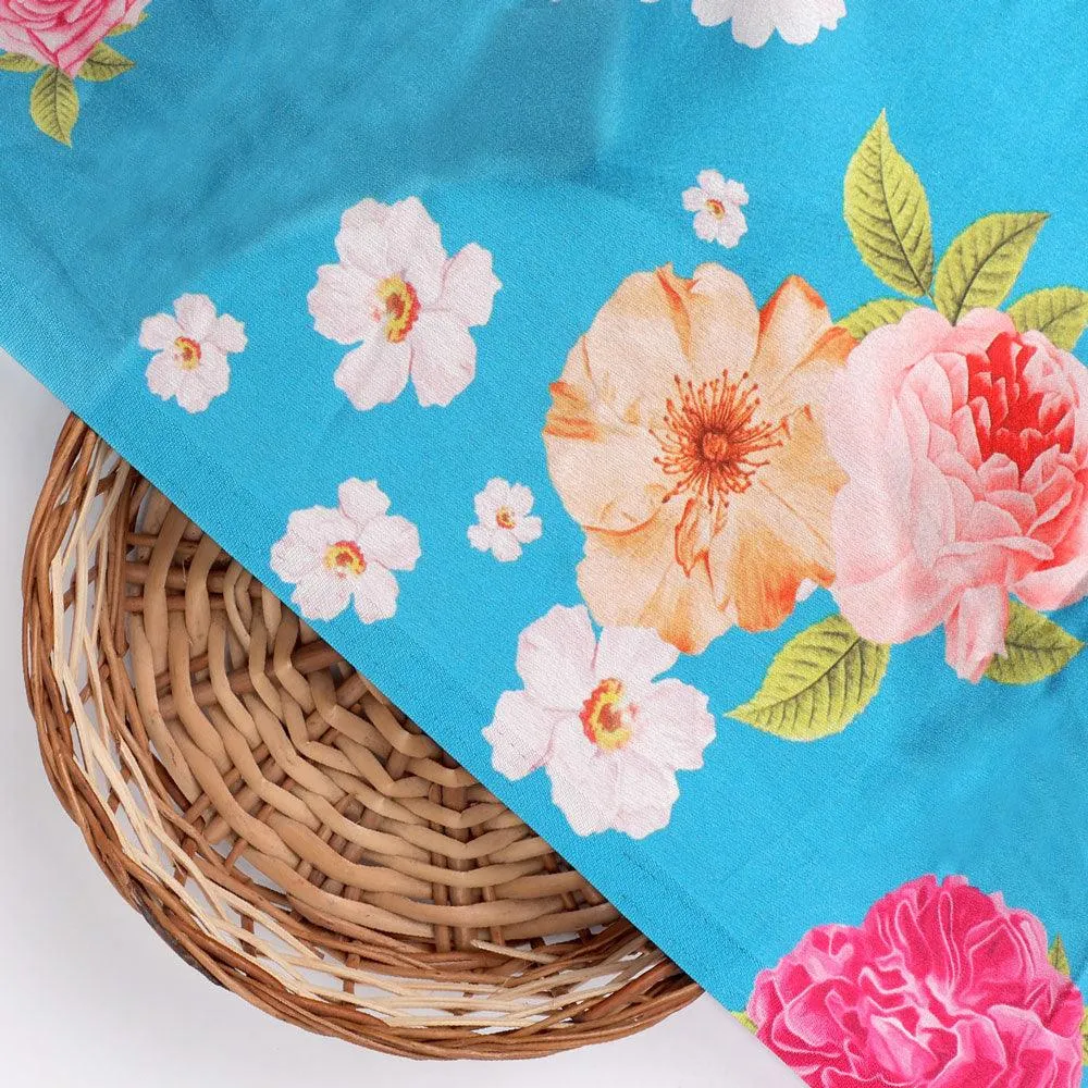 Beautiful Multicolour Anemone Roses Digital Printed Fabric - Japan Satin
