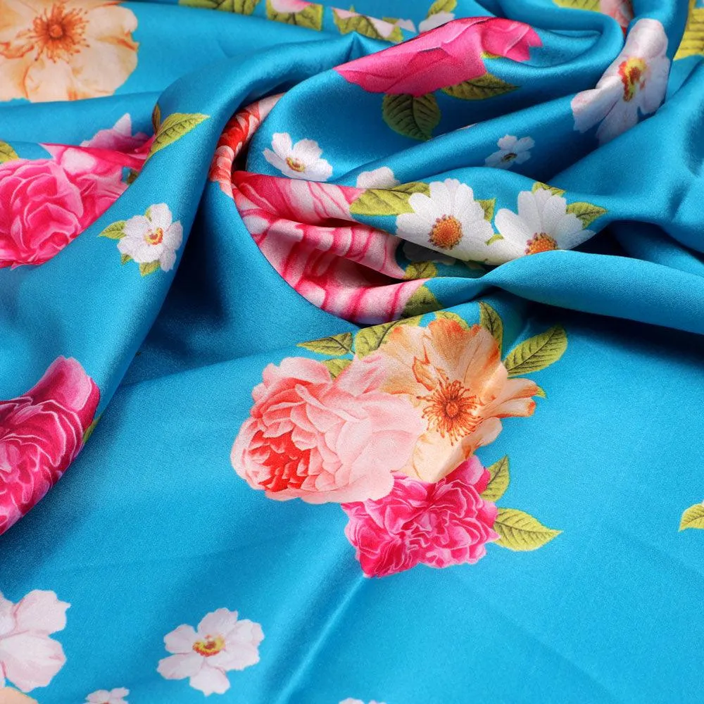 Beautiful Multicolour Anemone Roses Digital Printed Fabric - Japan Satin
