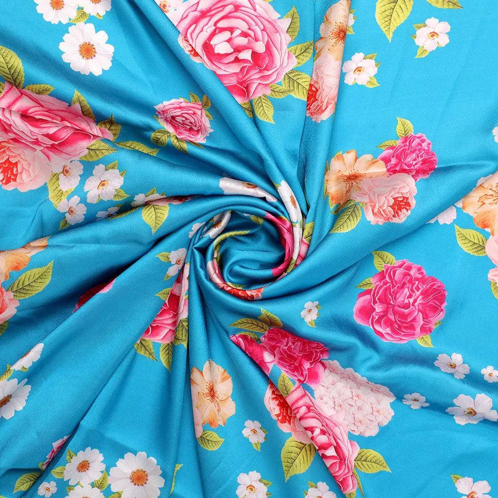 Beautiful Multicolour Anemone Roses Digital Printed Fabric - Japan Satin