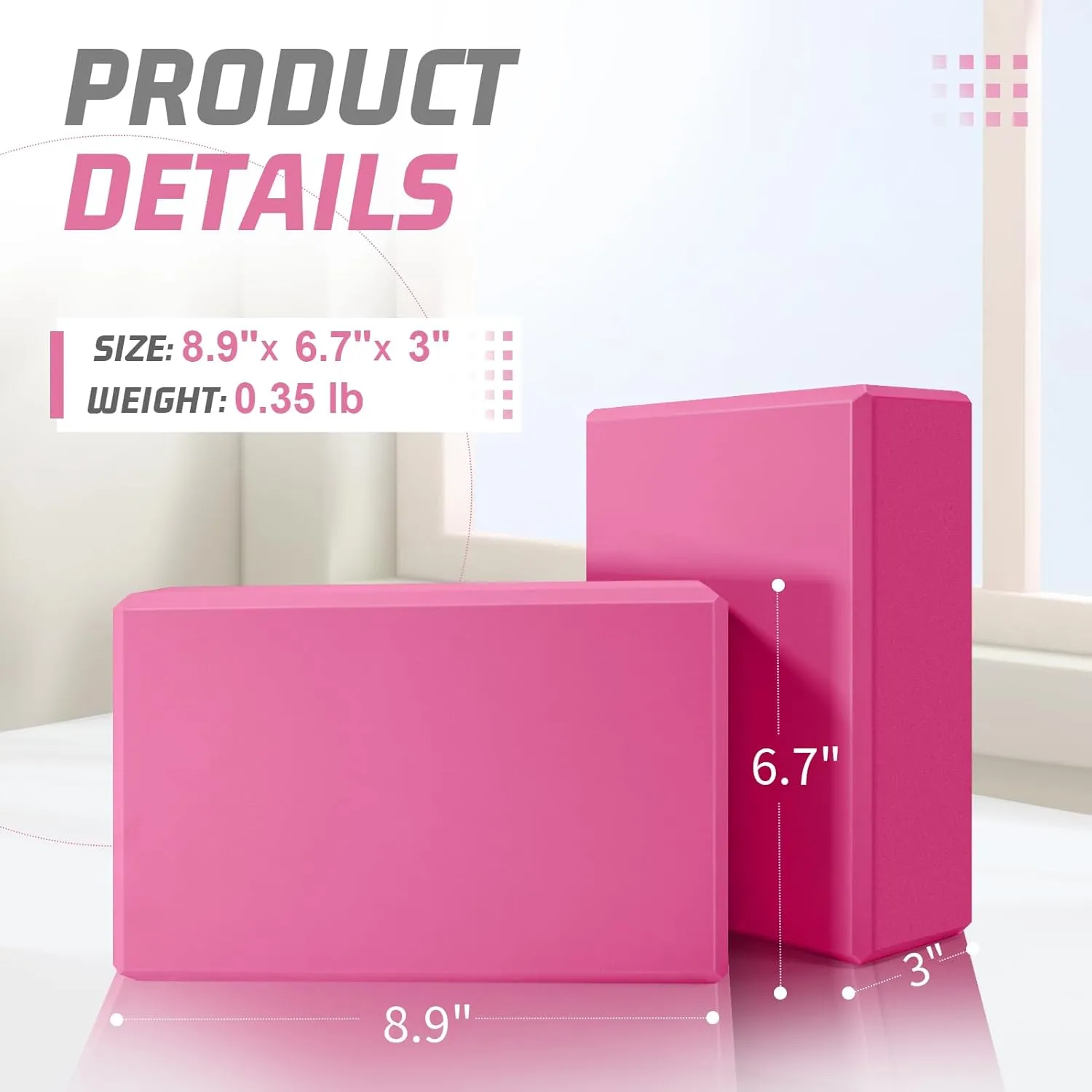 Biguphate Yoga Blocks 2 Pack, EVA Foam Yoga Block Supportive Latex-Free, Non-Slip Exercise Blocks, Yoga Accessories for Pilates, Meditation, Balance, Stretching and Deep Poses