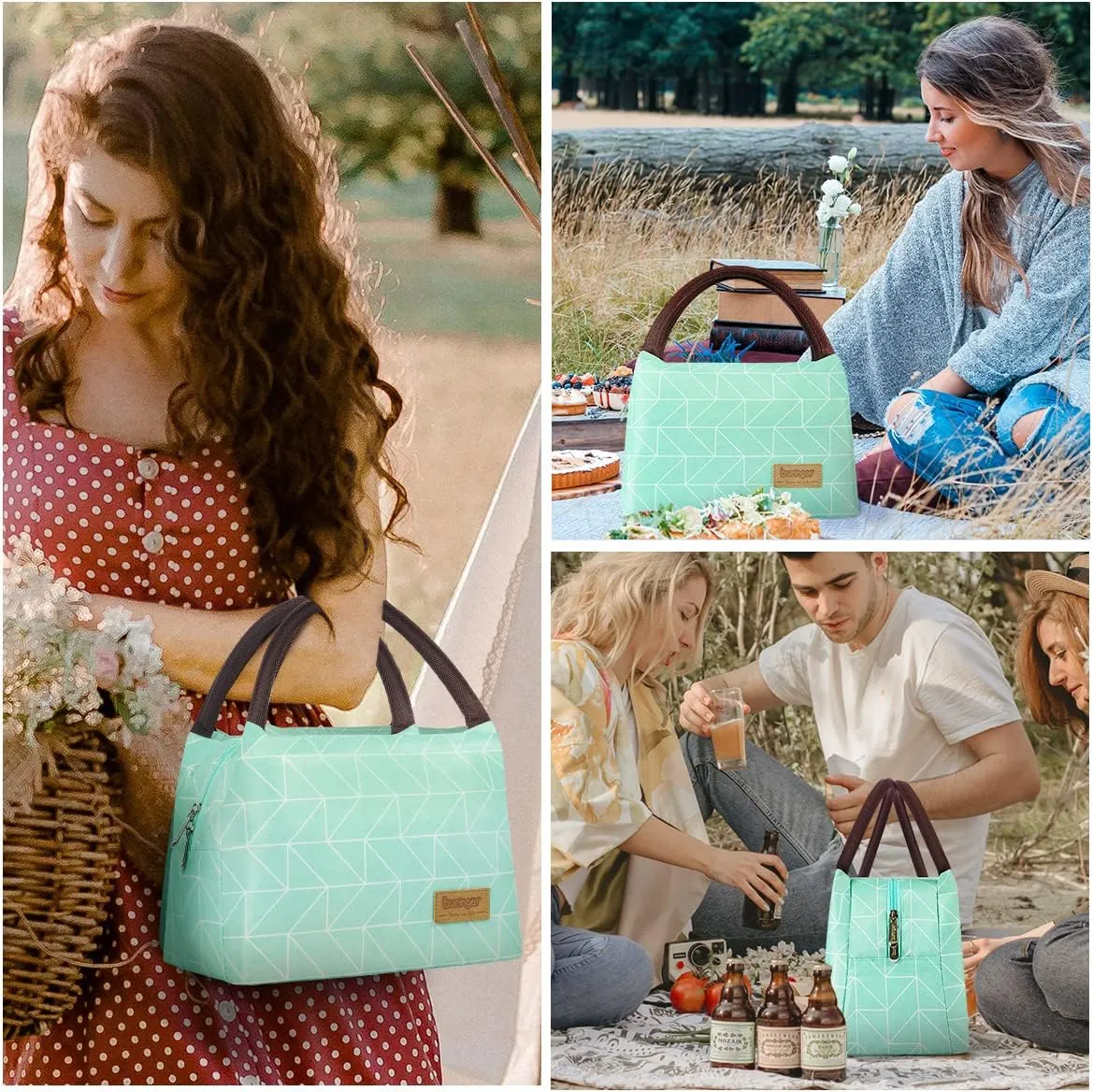 Buringer Insulated Lunch Bag Lunch Box for Women Men Adult Lunch Tote for Work Picnic Travel (Geometry Green)