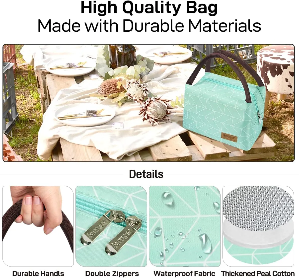 Buringer Insulated Lunch Bag Lunch Box for Women Men Adult Lunch Tote for Work Picnic Travel (Geometry Green)