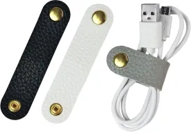 Carrotez Leather Cord Organizer, Cable Organizer for Travel, Cord Keeper, Cable Ties, Cable Straps, Cord Wraps for Charging Cords - 3 pcs (Black/White/Grey)