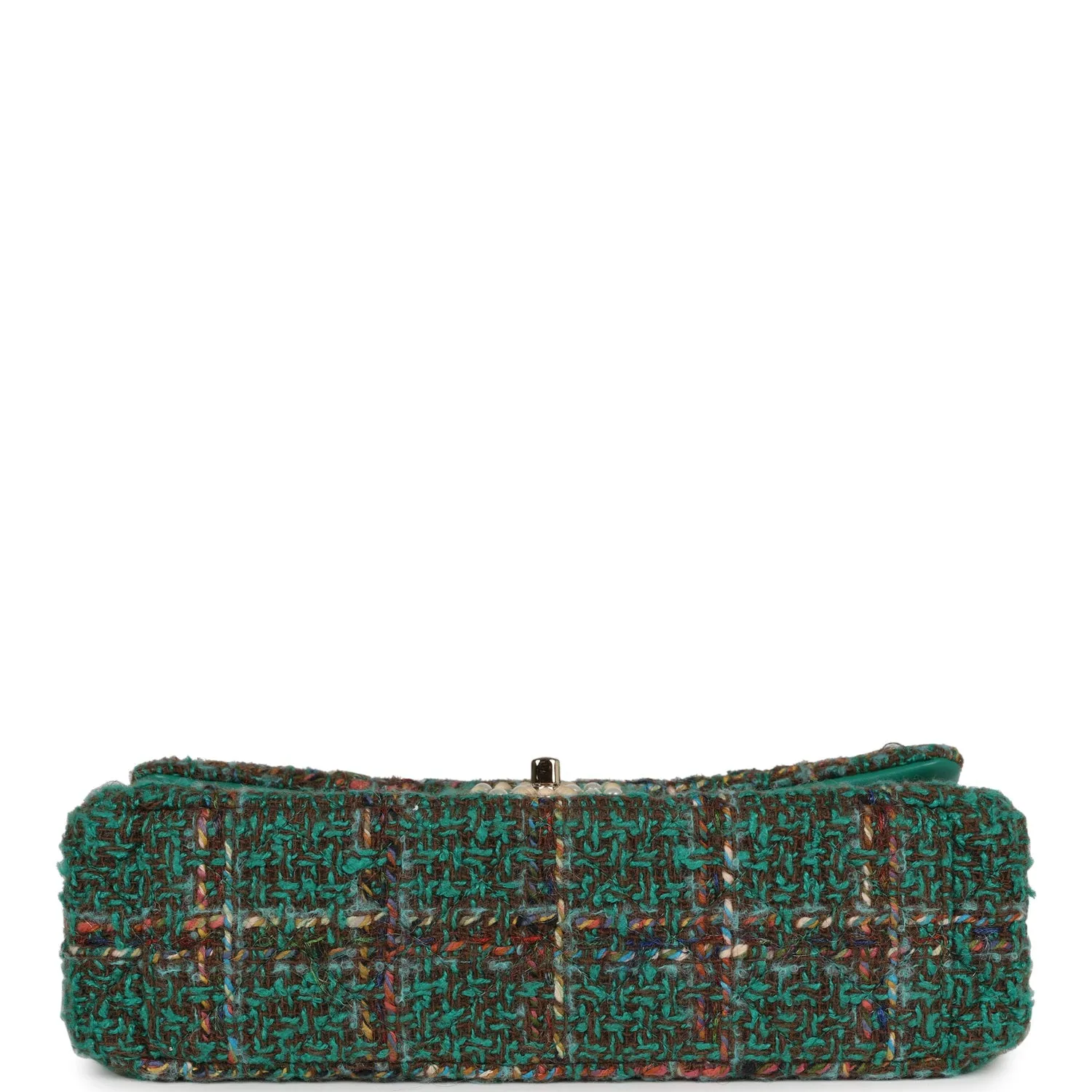 Chanel Large Double Flap Bag with Cut Out Handle and Multi Chain Green Tweed Gold Hardware