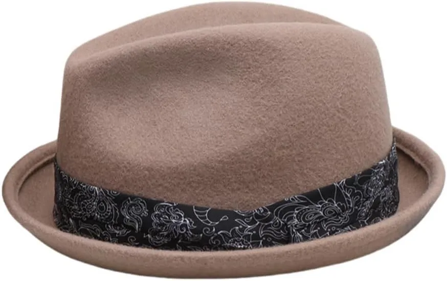 Classic Wool Fedora Hat with Patterned Band, Black