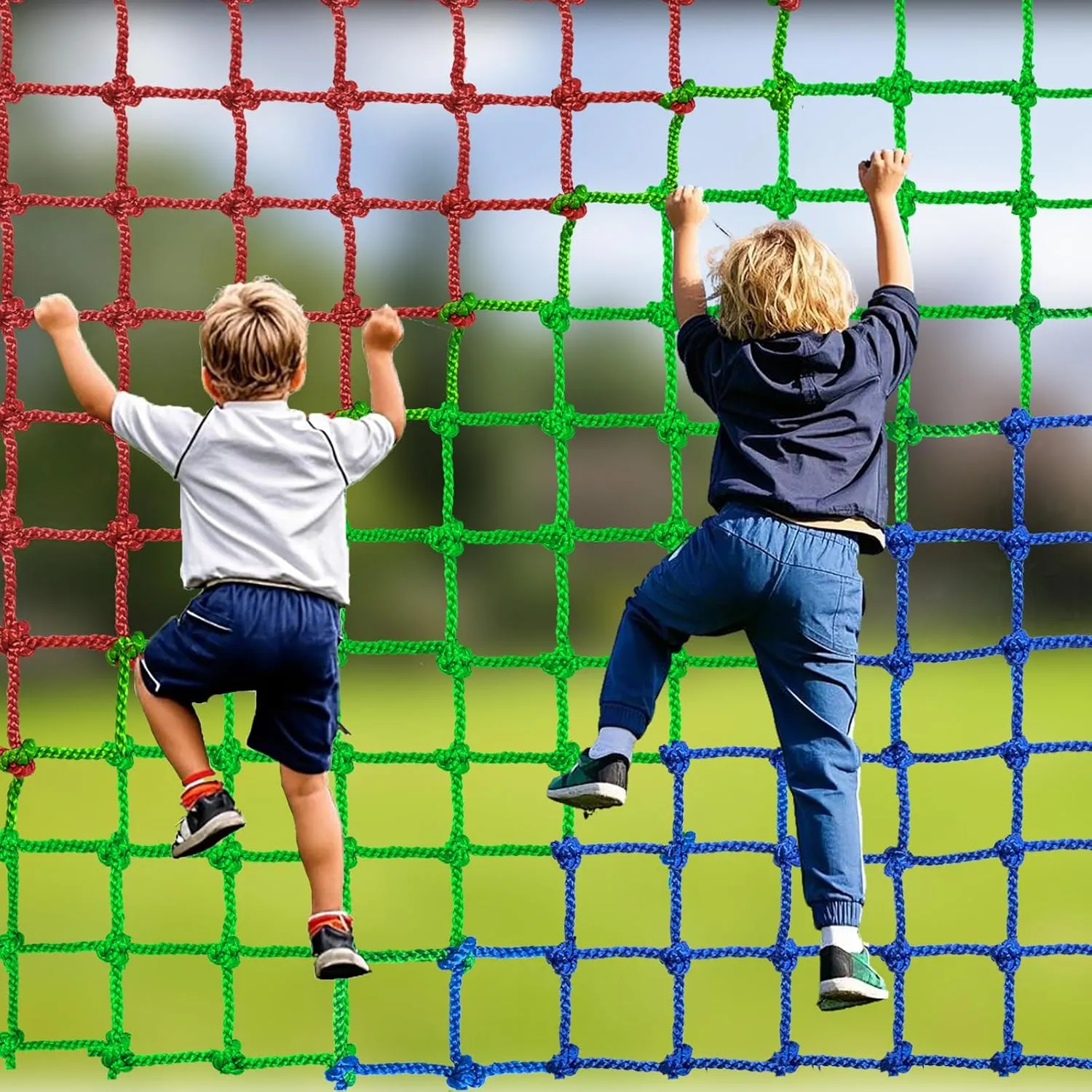 Climbing Net for kids Outdoor,Polyester Climbing Cargo Net Spliced with 3 Colors Heavy Duty Large Military Climbing Net for Rope Ladder,Playground,Swingset,Treehouse,Jungle Gyms (6.566.56FT)