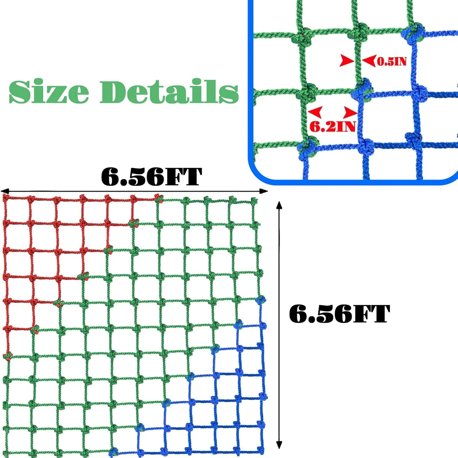 Climbing Net for kids Outdoor,Polyester Climbing Cargo Net Spliced with 3 Colors Heavy Duty Large Military Climbing Net for Rope Ladder,Playground,Swingset,Treehouse,Jungle Gyms (6.566.56FT)