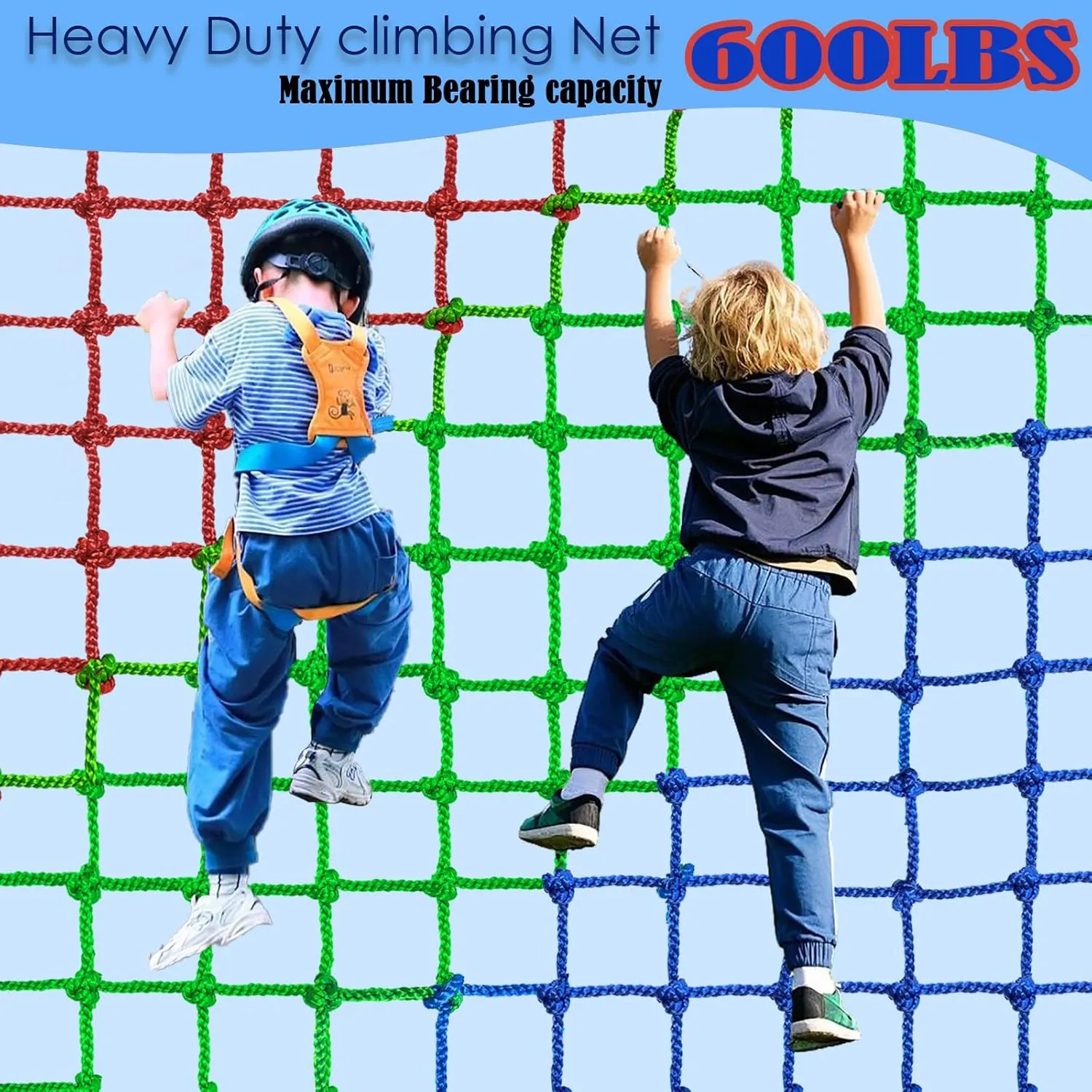 Climbing Net for kids Outdoor,Polyester Climbing Cargo Net Spliced with 3 Colors Heavy Duty Large Military Climbing Net for Rope Ladder,Playground,Swingset,Treehouse,Jungle Gyms (6.566.56FT)
