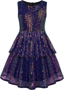 Danna Belle Girls Sequin Dress Sleeveless Party Birthday Dual-Layer Dresses 5-14