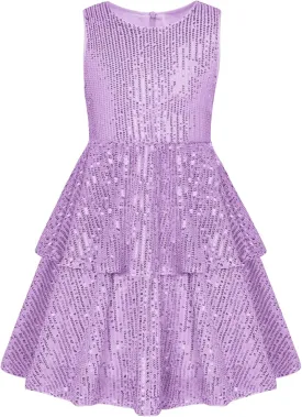 Danna Belle Girls Sequin Dress Sleeveless Party Birthday Dual-Layer Dresses 5-14