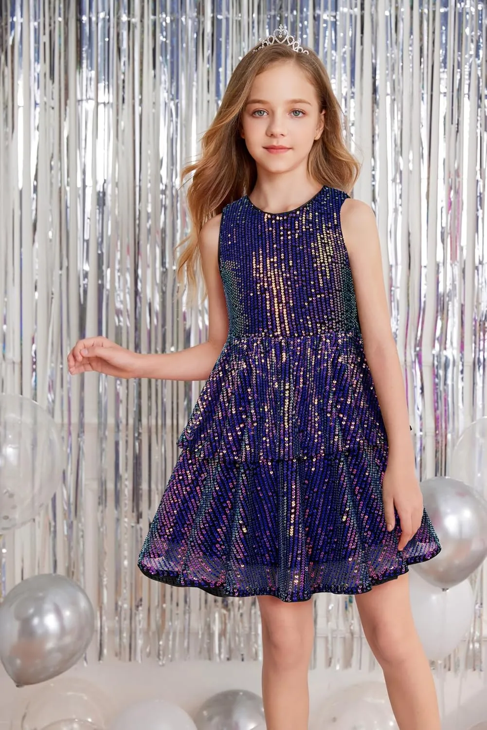 Danna Belle Girls Sequin Dress Sleeveless Party Birthday Dual-Layer Dresses 5-14