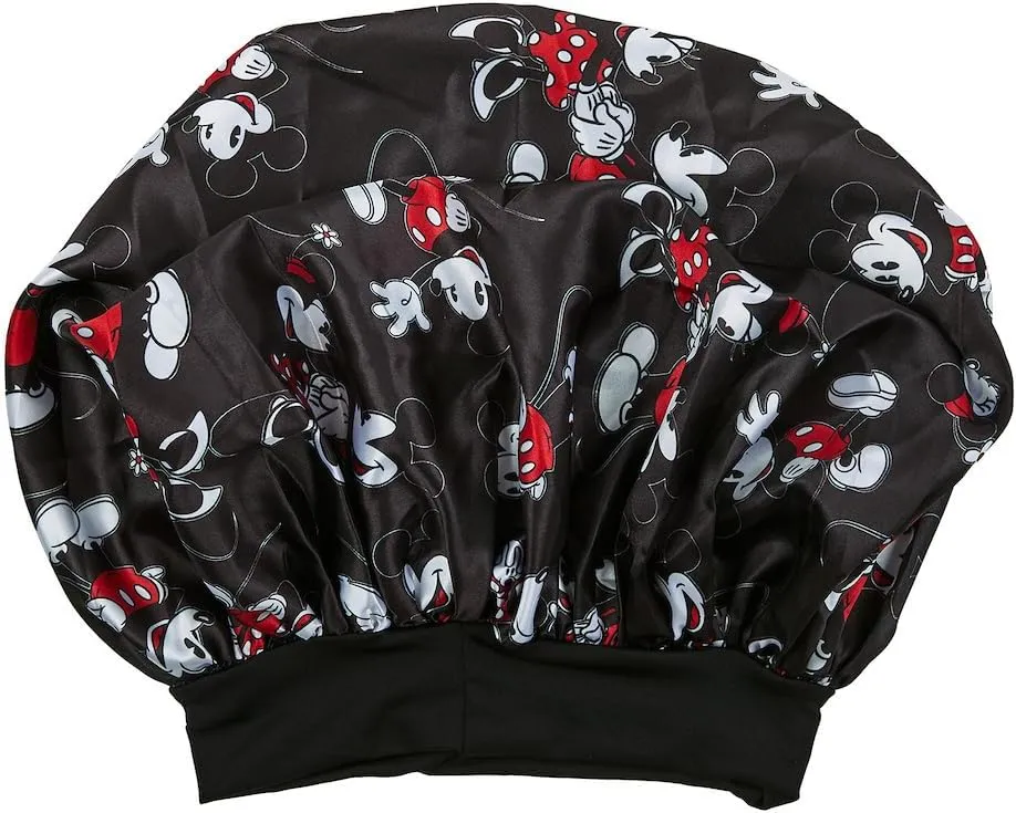Disney Mickey & Minnie Mouse All-Over Print Black Satin Bonnet