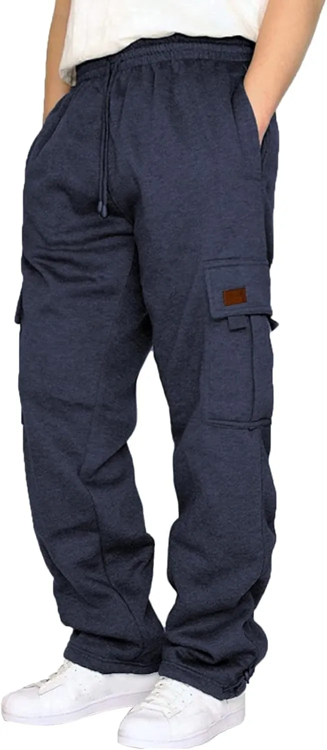 DIYAGO Cargo Sweatpants Men Big and Tall Baggy Tactical Workout Trouser Athletic Straight Jogger Open Leg Sweatpant Pocket