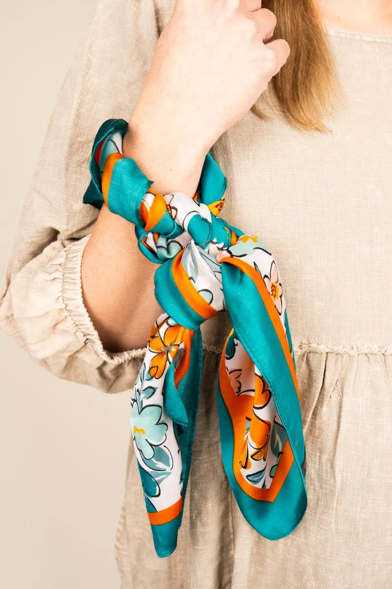 Dizzying Heights Blue  Square Satin Scarf