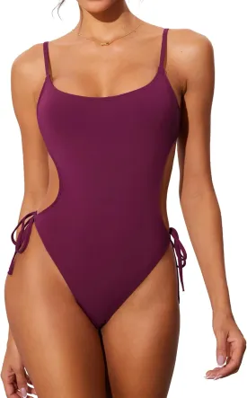 DOBREVA Women's One Piece Swimsuit Strappy Backless Bathing Suit Cut Out Lined Scoop Neck Adjustable Straps Swimwear