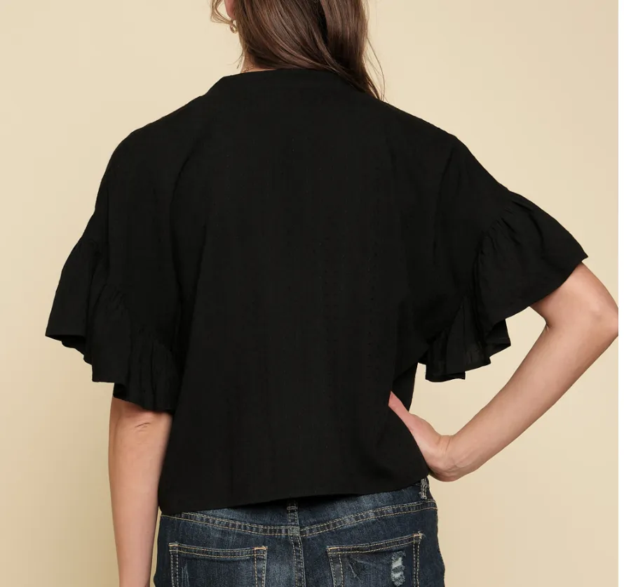 Embroidered Ruffle Short Sleeve Kimono