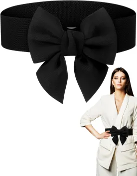 Geyoga Women Bow Belt Elastic Waist Belt Bowknot Stretchy Corset Dress Sash 2.4'' Wide