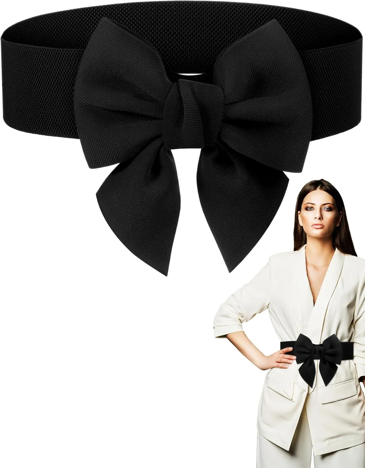Geyoga Women Bow Belt Elastic Waist Belt Bowknot Stretchy Corset Dress Sash 2.4'' Wide