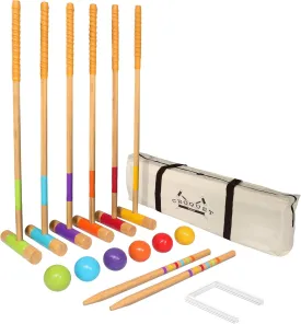 GoSports Six Player Croquet Set for Adults & Kids - Choose Deluxe (35") or Standard (28") - Modern Wood Design
