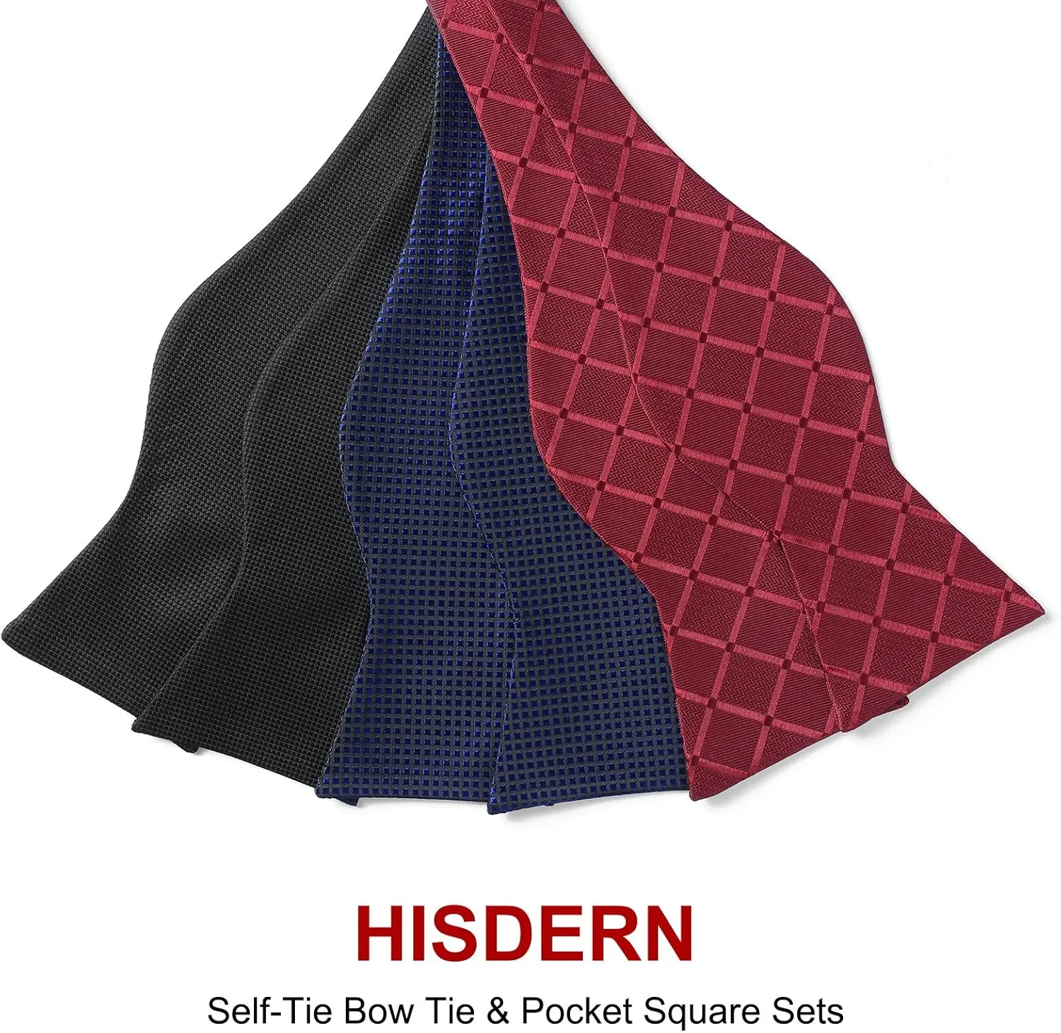 HISDERN Bow Ties for Men 3pcs Mixed Self-Tie Bow tie and Pocket Square Set Classic Formal Tuxedo Wedding & Party Bowtie