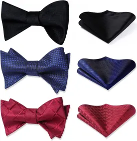 HISDERN Bow Ties for Men 3pcs Mixed Self-Tie Bow tie and Pocket Square Set Classic Formal Tuxedo Wedding & Party Bowtie