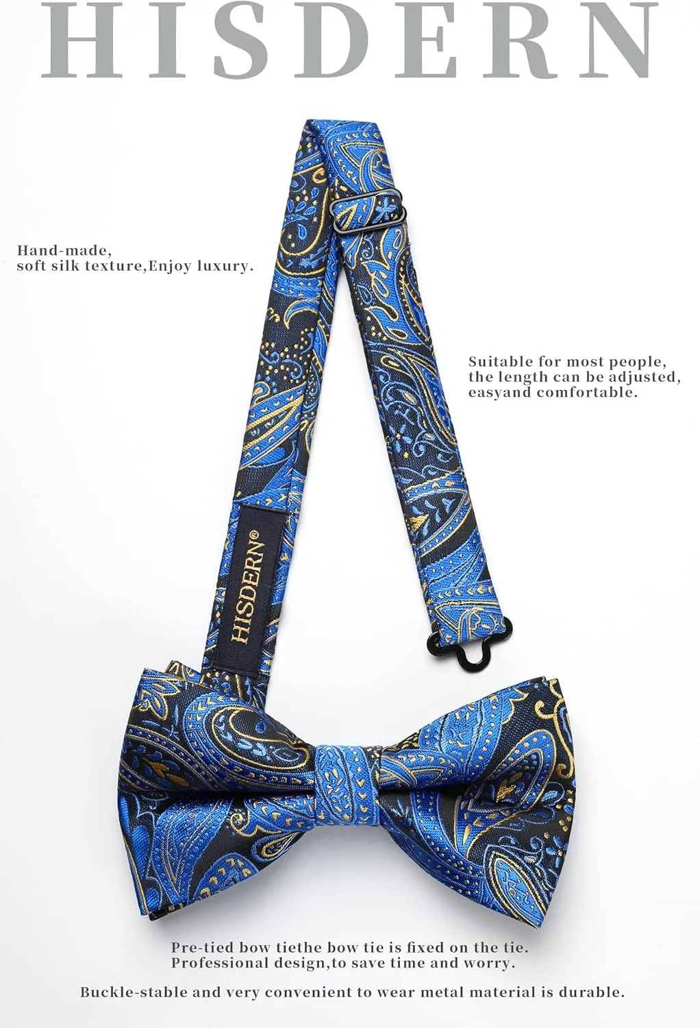 HISDERN Bow Ties for Men Pre-tied Paisley Bow Ties Pocket Square Set Men's Bowtie Wedding Party