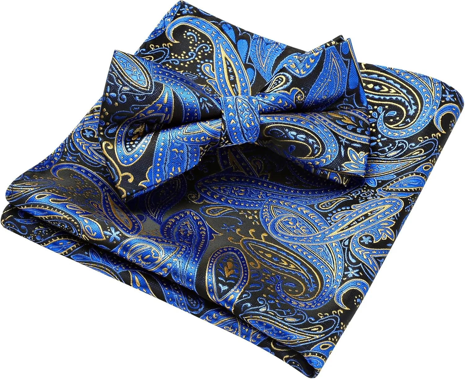 HISDERN Bow Ties for Men Pre-tied Paisley Bow Ties Pocket Square Set Men's Bowtie Wedding Party