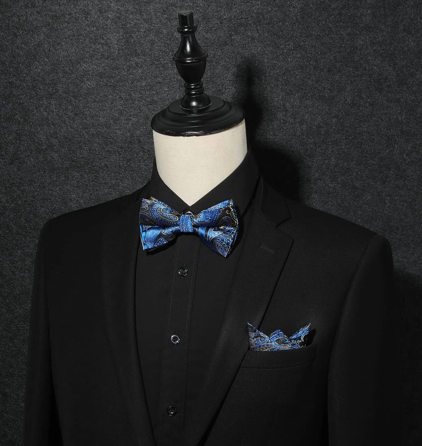 HISDERN Bow Ties for Men Pre-tied Paisley Bow Ties Pocket Square Set Men's Bowtie Wedding Party