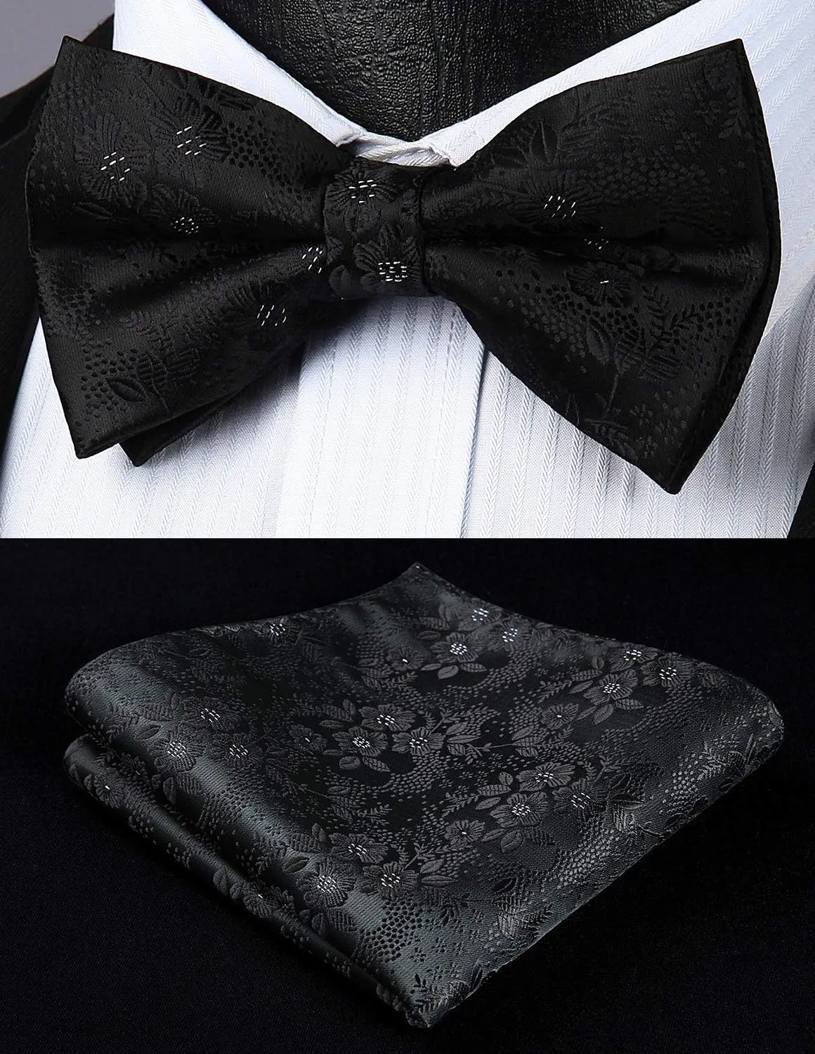 HISDERN Bow Ties for Men Pre-tied Paisley Bow Ties Pocket Square Set Men's Bowtie Wedding Party
