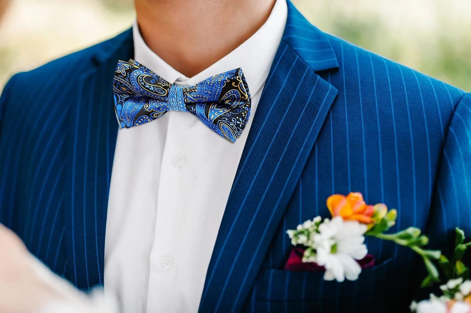 HISDERN Bow Ties for Men Pre-tied Paisley Bow Ties Pocket Square Set Men's Bowtie Wedding Party